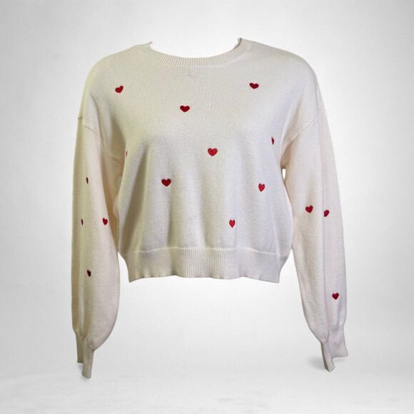 Jessica Simpson Sweaters - JESSICA SIMPSON Cream and Red Heart Crew Neck Sweater, NEW! Size XL